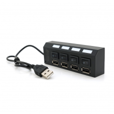 Хаб USB 2.0 4 порта с переключателями на каждый порт, Black, 480Mbts High Speed, поддержка до 0,5ТВ, питание от USB, Blister