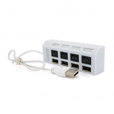 Хаб USB 2.0 4 порта с переключателями на каждый порт, White, 480Mbts High Speed, поддержка до 0,5ТВ, питание от USB, Blister