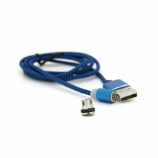 Магнітний кабель Ninja USB 2.0 / Micro, 1m, 2А, індикатор заряду, тканинне обплетення, броньований, знімач, Blue, Blister-Box