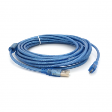 Кабель USB 2.0 (AM / Miсro 5 pin) 5м, прозрачный синий, Пакет