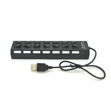 Хаб USB 2.0 7 портов с переключателями на каждый порт, Black, 480Mbts High Speed, питание от USB, Blister