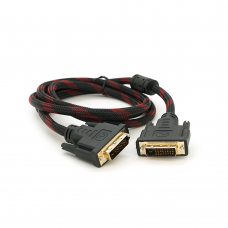 Кабель Merlion Dvi-Dvi 1.5m, 2 ферита, обплетення, Black / Red, 24 / 24pin, (Пакет)