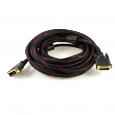 Кабель Merlion Dvi-Dvi 5.0m, 2 ФЕРИТ, обплетена, Black / Red, 24 / 24pin, (Пакет)
