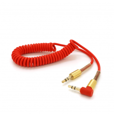 Кабель AUX Audio DC3.5 папа-папа 1.5м пружина, CCA Stereo Jack, (круглый) Red cable, Box
