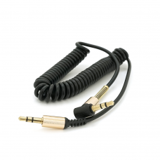 Кабель AUX Audio DC3.5 папа-папа 1.5м пружина, CCA Stereo Jack, (круглый) Black cable, Box