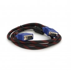 Кабель Merlion VGA 3 + 4, 1,5m, male to male (тато-тато), OD-8.2mm, 1 ферит, обплетення, круглий Black / Red, коннектор Blue, кульок