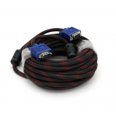 Кабель Merlion VGA 3 + 4, 10m, male to male (тато-тато), OD-8.2mm, 2 ферита, обплетення, круглий Black / Red, коннектор Blue