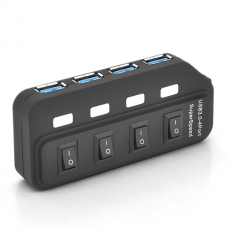 Хаб USB 3.0, 4 порта, с переключателями, поддержка до 2TB, 5Gb / s, кабель 0,6м, Блистер