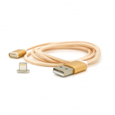 Магнітний кабель USB 2.0 / Lighting, 1m, 2А, індикатор заряду, обплетення тканини, знімач, Gold, Blister ( під наконечник 1938 )