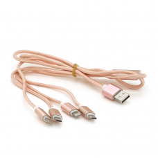 Кабель USB 2.0 DATA CABLE 2Lightning / 2microUSB, 1.0м, круглый, Pink, Box