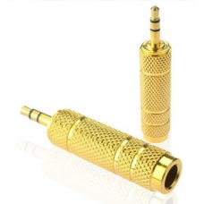 Переходник Jack 3.5 (папа) / Jack 6.3 (мама) Stereo, Gold, металл