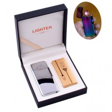 Электроимпульсная зажигалка в подарочной коробке LIGHTER HL-122 Silver