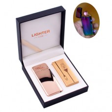 Электроимпульсная зажигалка в подарочной коробке LIGHTER HL-122 Gold