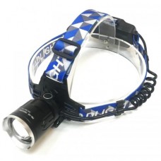 Фонарь налобный 909-P50, ЗУ micro USB, 2x18650, signal light, zoom, Box
