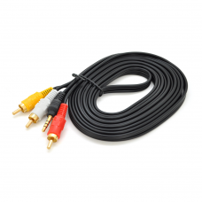 Кабель DC3.5 (папа) => 3хRCA (папа), GOLD Jack3.5мм, длина Jack 15мм, CU, круглый, Black, 3 м, (Пакет)